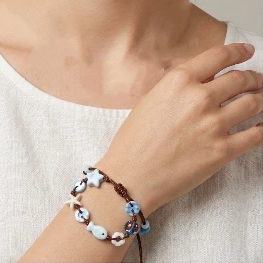 Ceramic Link Bracelet - Temperament Adjustable Ceramic Bracelet Beads Braided