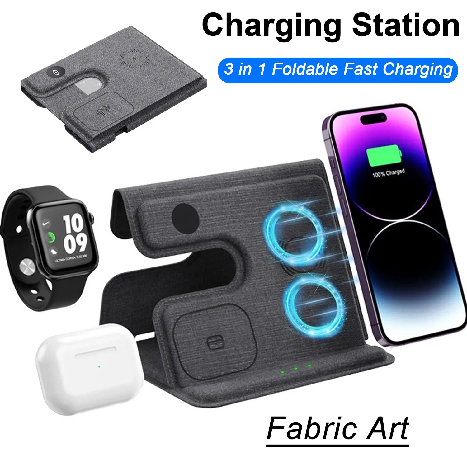 Desktop 3 in 1 Wireless Charge - Watch Charger Cable recension och pris